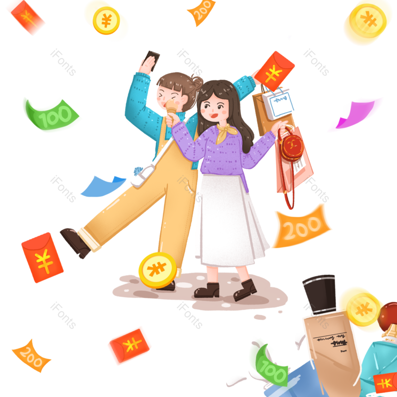 抢购图片,促销元素,红包雨PNG,女神节免抠素材